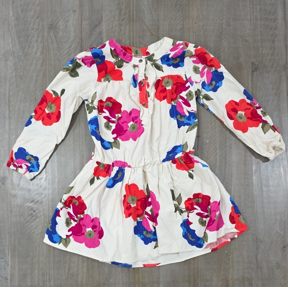 Old Navy Girl's Cream Dress with Red and Blue Floral Design #F0186
